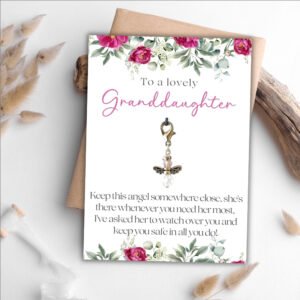 Guardian angel on a floral gift card for granddaughter