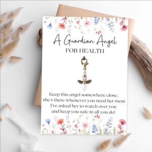 guardian angel gift for health on a floral card